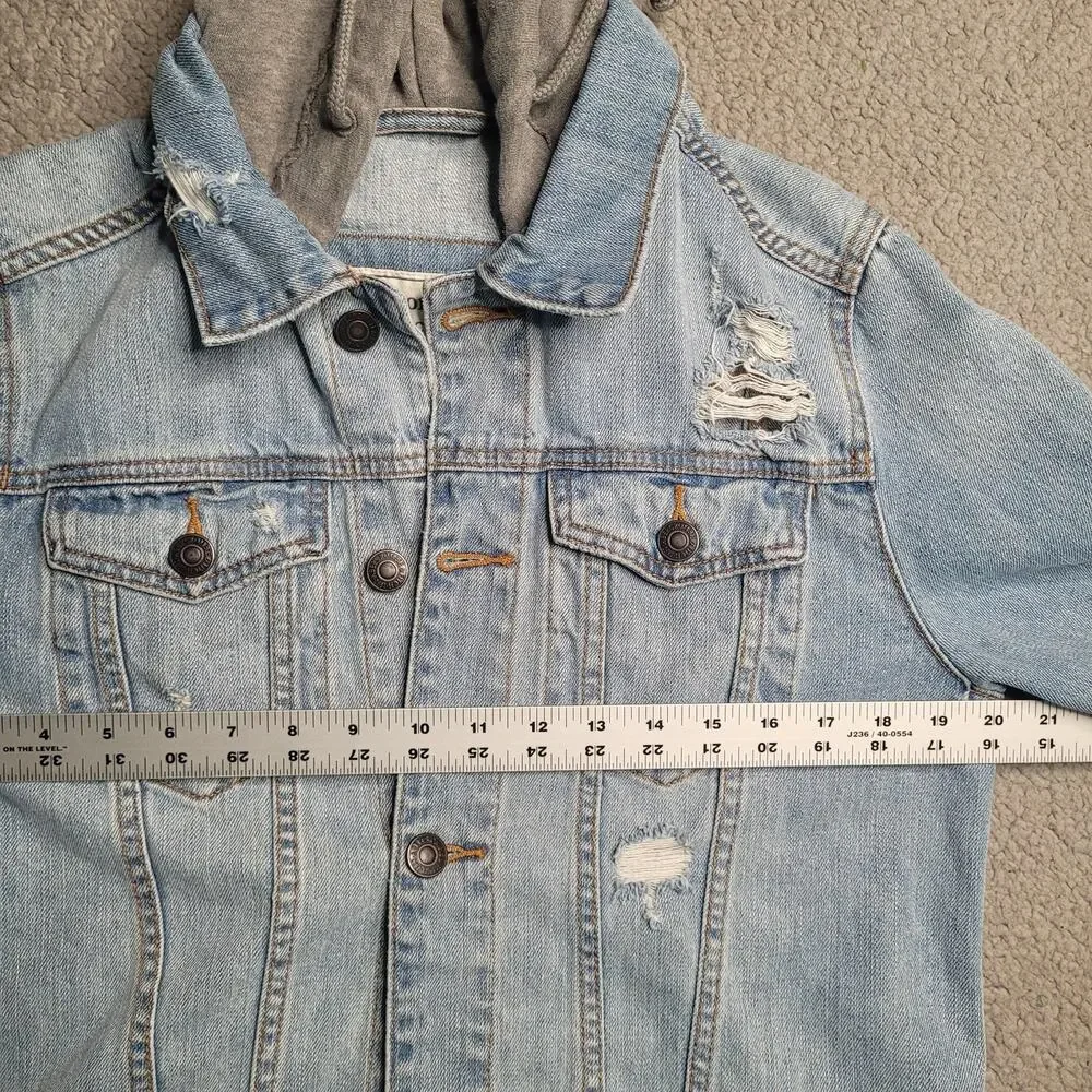 Abercrombie & Fitch Jacket Men Small Blue Denim Hooded Distressed Trucker Casual